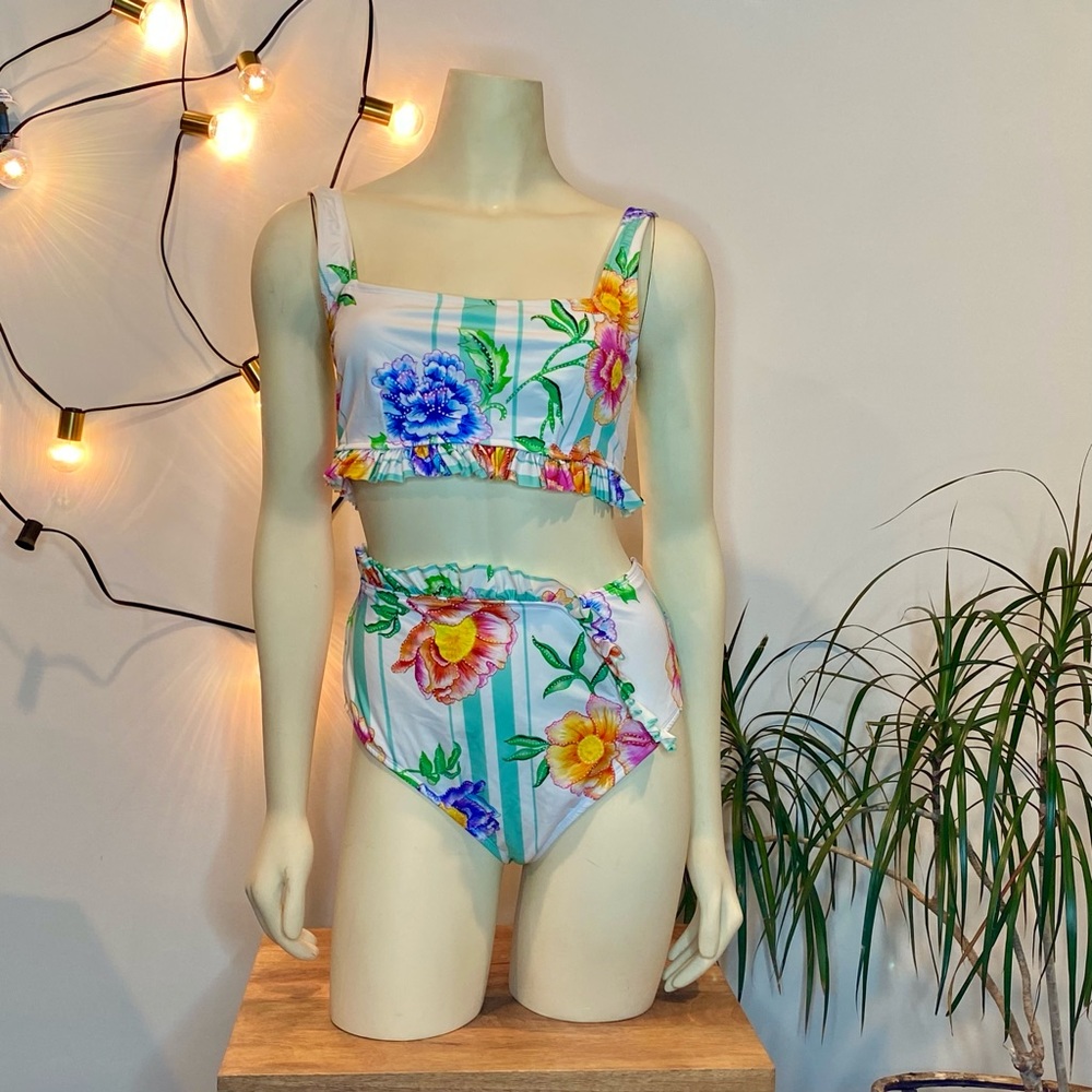 ASOS | Floral Stripe Frill High Waist Bikini